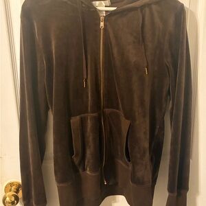 Revamped Dark Brown Velvet Zip-Up Hoodie